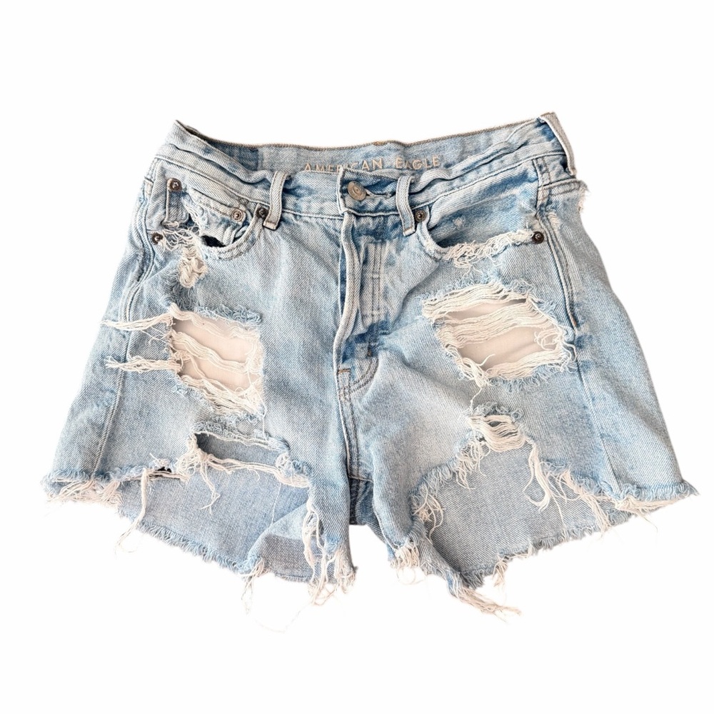 American Eagle Outfitters Light Blue Distressed Denim Women’s Shorts